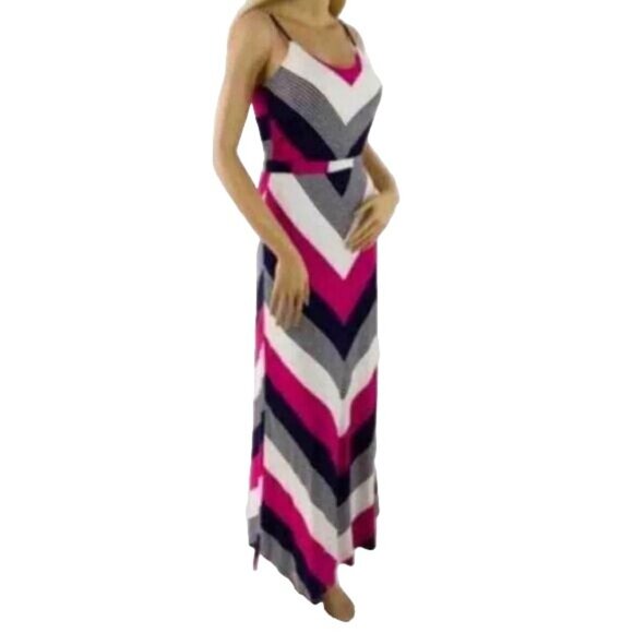 Vintage Neiman Marcus Chevron Striped Tie Waist Maxi Dress - Picture 15 of 16